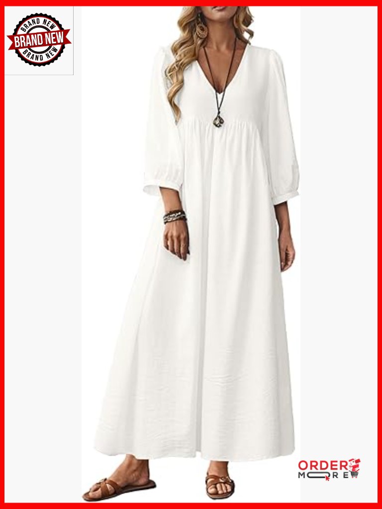 Solid Loose Long Maxi Dress Cotton Caftan With Pockets